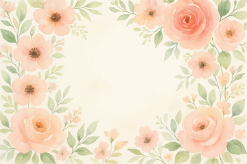 Vintage floral background with romantic pink roses, elegant frame, and decorative hearts for a wedding or Valentine's Day card design