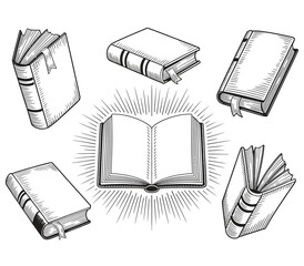 Books set sketch. Education, school concept. Vintage vector illustration
