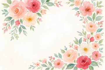 Vintage floral background with romantic pink roses, elegant frame, and decorative hearts for a wedding or Valentine's Day card design