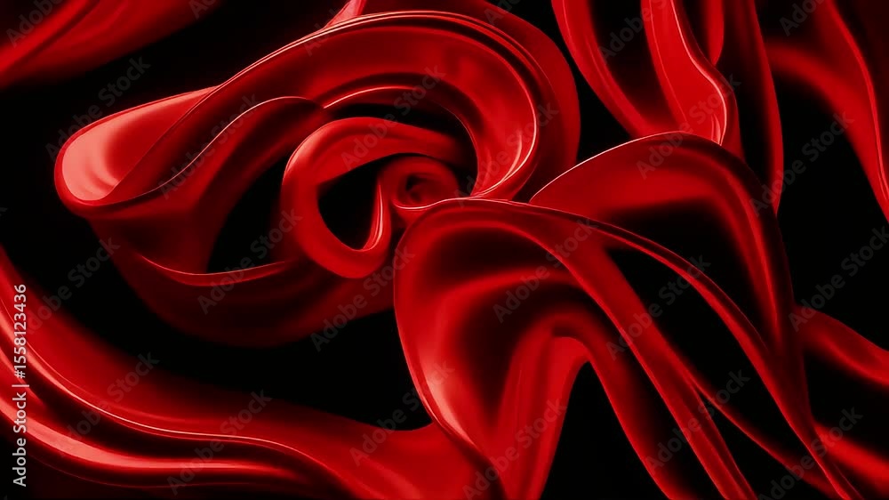 Poster Dynamic Red Fabric Flowing in Abstract Motion
