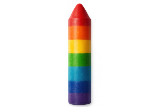 Vibrant rainbow-colored crayon casting colorful shadows, highlighting creative learning and artistic expression