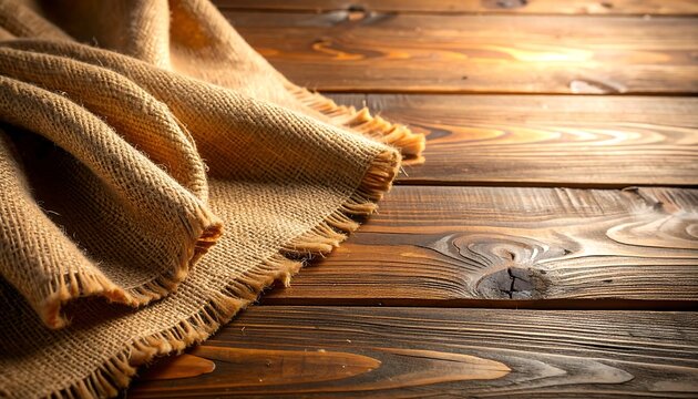 Burlap on Wooden Table