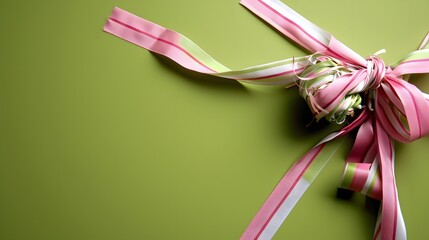 Colorful Ribbons and Green Background for Creative Decoration and Gift Wrapping Inspiration