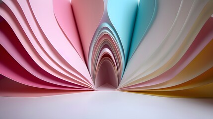 Colorful Paper Waves Creating Abstract Design with Layers of Curved Sheets in Pastel Shades