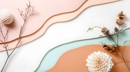 Abstract Background of Layered Textures with Natural Elements and Floral Decoration