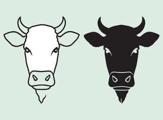 lack and White Cow Head Icon Illustration Minimal Line Art Design vector file