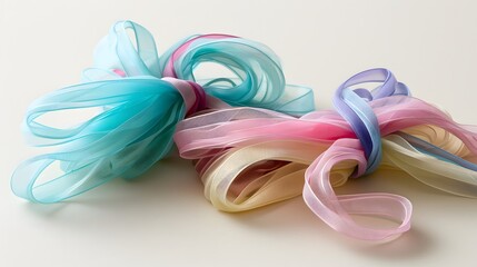 Colorful Ribbon Bundles in Pastel Shades for Crafting and Decoration Purposes