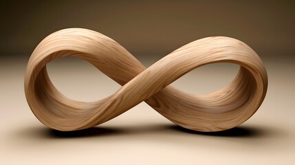 Wooden Infinity Symbol Craft Sculpture with Smooth Texture and Natural Grain Patterns