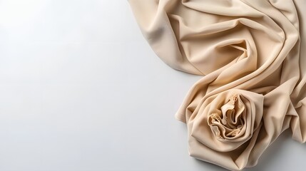 Elegant Soft Beige Fabric Draped on White Surface with Artistic Flow and Texture