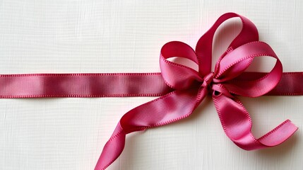Elegant Pink Satin Ribbon Bow Tightly Tied on White Background for Gift Wrapping or Decoration