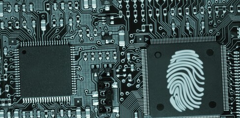 Digitally generated image of thumb print in circuit board
