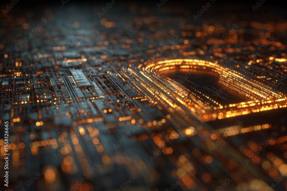 Poster abstract digital circuit board concept with glowing lights and intricate details, representing techn