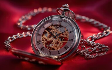 Pocket watch on red fabric