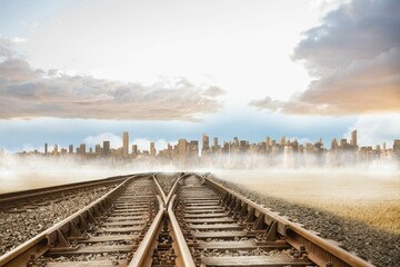 Railway tracks leading to city