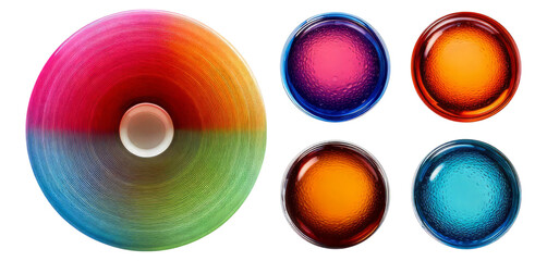 Vibrant Colorful Patterns and Glassware on a White Background, Isolated on Transparent, white background