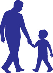 Silhouette of a father holding hands with his young child, walking together
