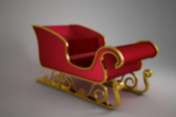 Fototapete Ornate red and gold sleigh resting on smooth floor under soft lighting with grey gradient backdrop © vectorfusionart