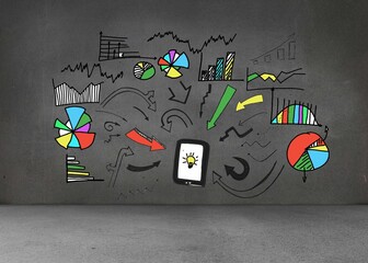 Colorful graphic on dark wall