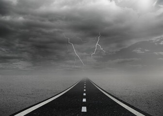 Highway through stormy landscape