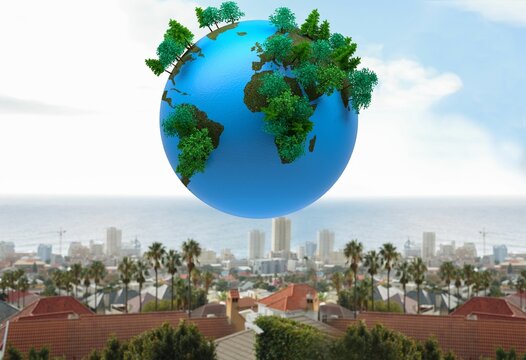 Fototapeta Digitally generated earth floating in air