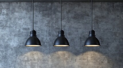 Obraz premium Industrial style pendant spotlight with exposed metal joints, rotating black aluminum housing, focused beam illuminating concrete wall texture, floating installation against modern loft ceiling,