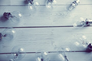 Overhead view of bulbs on floorboard