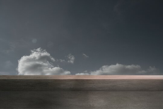 Fototapeta Flat design concrete floor and horizontal ledge are forming rooftop terrace scene under cloudy sky