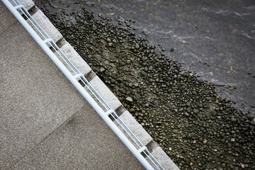 High angle view of footpath by lake