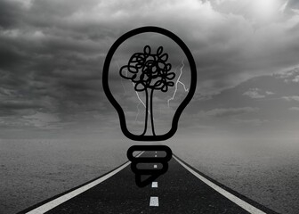 Light bulb with tree over street