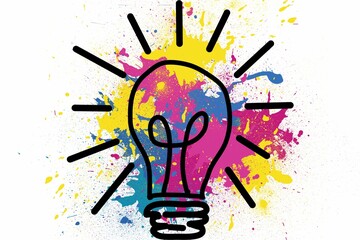 Drawn light bulb over splashes