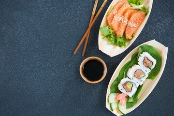 High angle view of seafood in plates