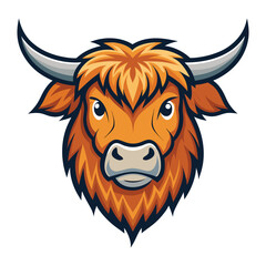Cartoon Highland Cow Head Vector Colorful and Furry Bull Illustration