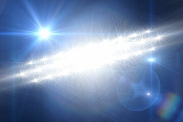 Featuring starburst lights emitting lens flares over blue gradient backdrop creating light streaks