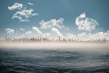 Cityscape on horizon over ocean