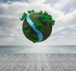 Futuristic earth floating in air