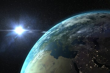 Aerial view of the Earth in the space