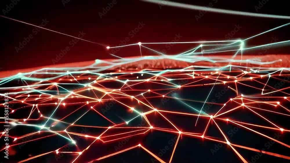 Poster dynamic network connections in a futuristic landscape