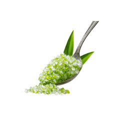 Spoonful of Green Bath Salt with Fresh Leaves