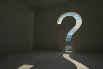 Question mark door in dark room