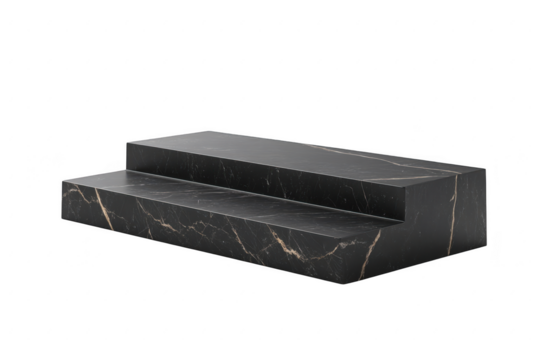 Two tiered black marble platform isolated on a transparent background