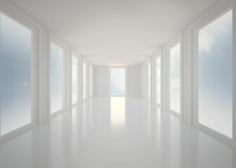 Bright white hall with windows