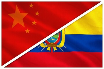 Close-up of Chinese and Ecuador flags