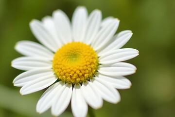 Obraz premium A close-up photograph of a blooming daisy center, with tiny yellow florets and white petals