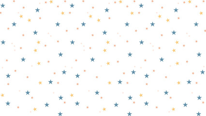Obraz premium Cute seamless star pattern with blue, yellow, and pink stars on white background. Perfect for kids design, baby shower invitations, nursery wall art, wrapping paper, and digital scrapbooking projects.