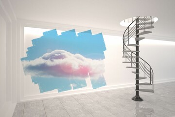 Abstract screen in room showing cloudy sky