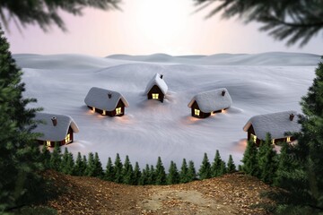 Digitally generated Cute village in the snow