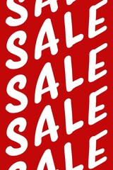 Repeated white SALE text is forming vertical columns on solid red background in flat design layout