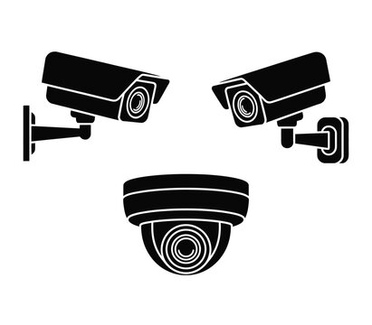 Video camera cctv icon. Surveillance, safety, security symbol. Black and white vector illustration
