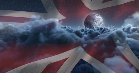 Composite image of British flag and clouds