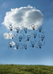 Light bulbs graphic on bright sky